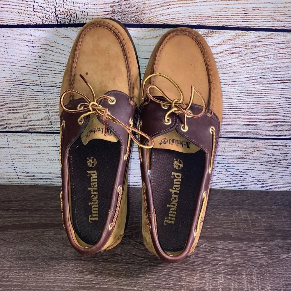 Mens Like New Timberland Boat Shoes Size 10.5 Brown & Tan